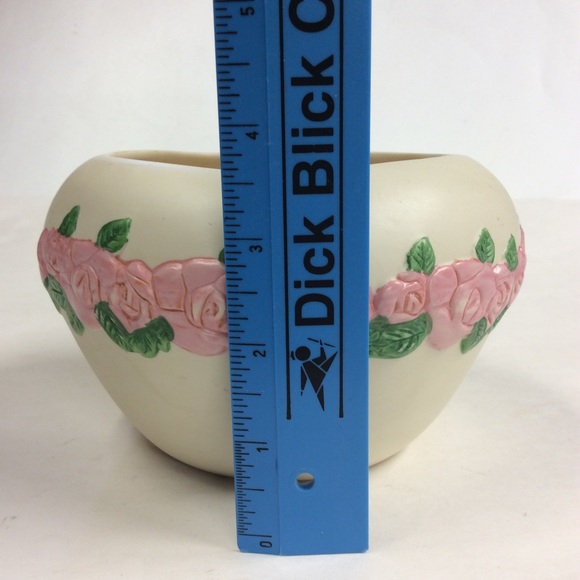Vintage Round Rose Floral Ceramic Pot Vase - Picture 7 of 8